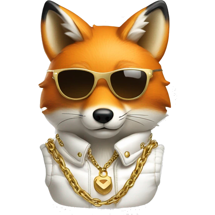 fox wearing a white puffer vest and sun glasses and a gold chain emoji