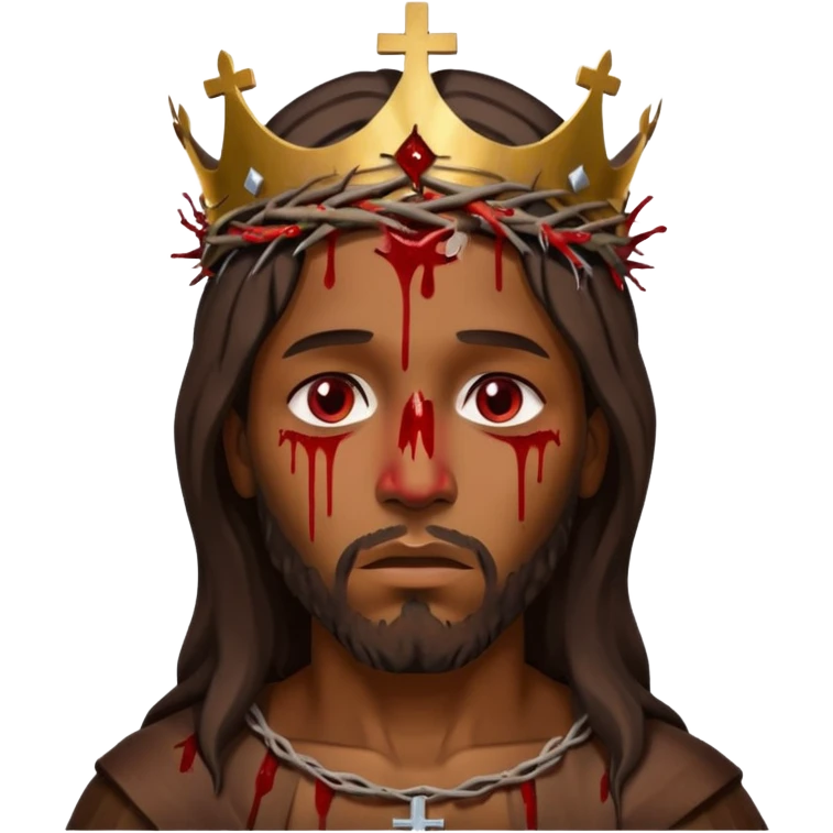 African American Jesus Christ bleeding on wooden cross with crown of thorns on his head emoji