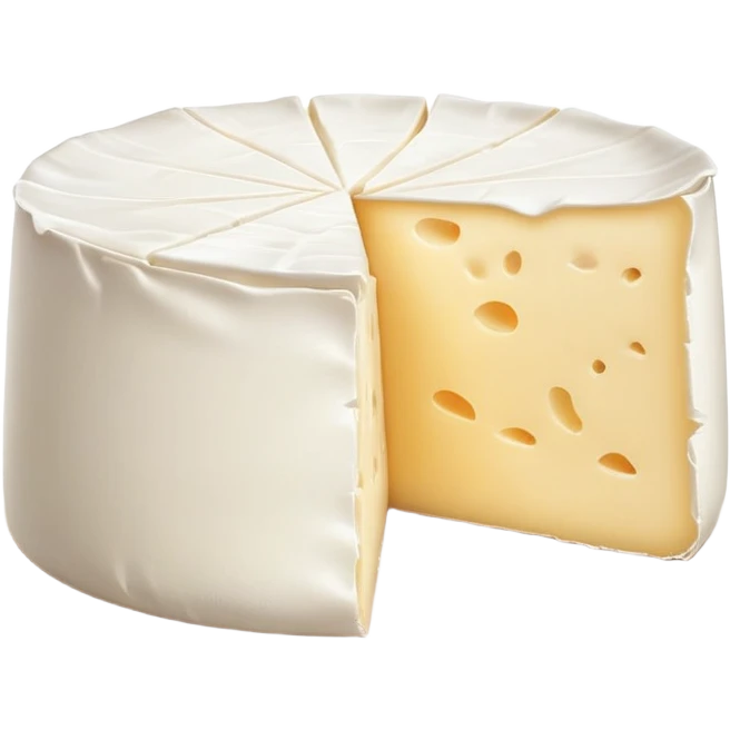 cinematic-realistic-brie-cheese-emoji,-featuring-soft-ripened-cheese-with-a-delicate white rind-rendered-with-lifelike-detail-and-inviting,-natural-lighting emoji