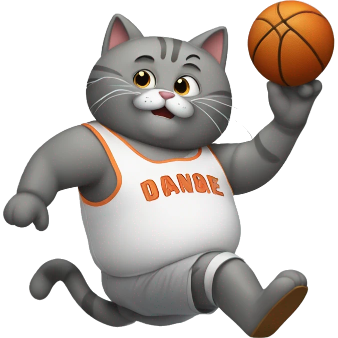 grey fat cat dunking basketball through its legs emoji