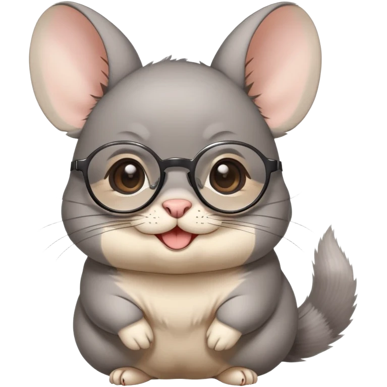 Una chinchilla con lentes, estilo animé, feliz, chibi  emoji
