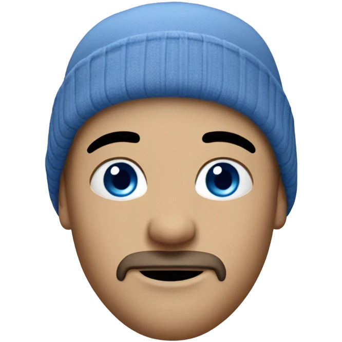 white man with blue eyes, a goatee, beanie hat  emoji