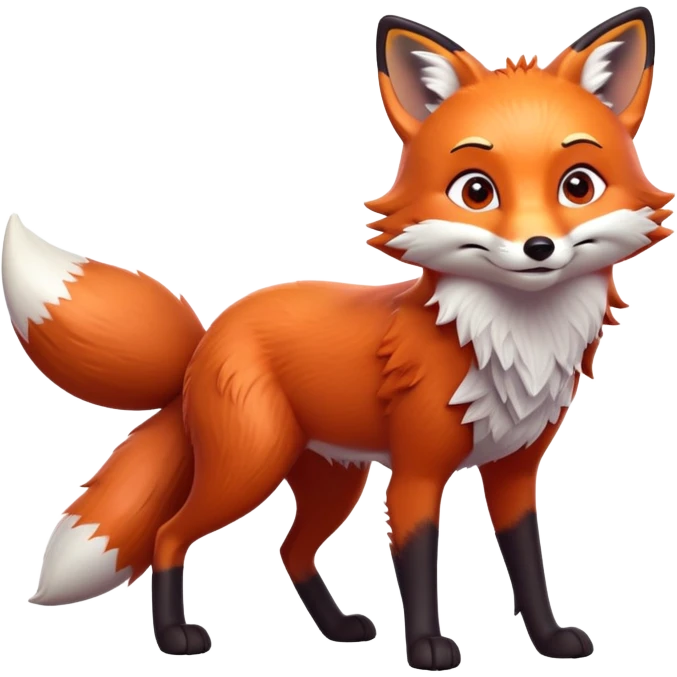 cinematic-[fox]-realistic-full-body-standing on all fours-emoji,-tail-tucked-close,-head-tilted-dramatically,-fox-[red]-fur,-simplified-yet-realistic-focused-features,-highly-detailed,-glowing-with-an-almost-sarcastic-glow  expressive eyes emoji