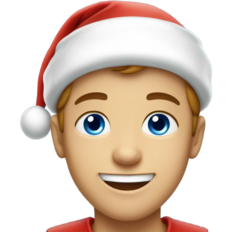 happy boy in santa hat with blue eyes emoji