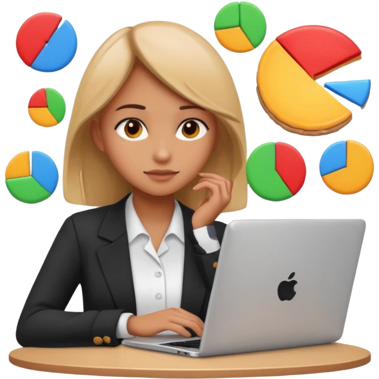 girl analyst with a laptop and pie charts emoji emoji