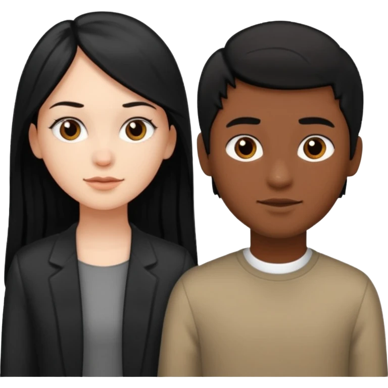 White girl with long black hair, brown boy with short black hair emoji