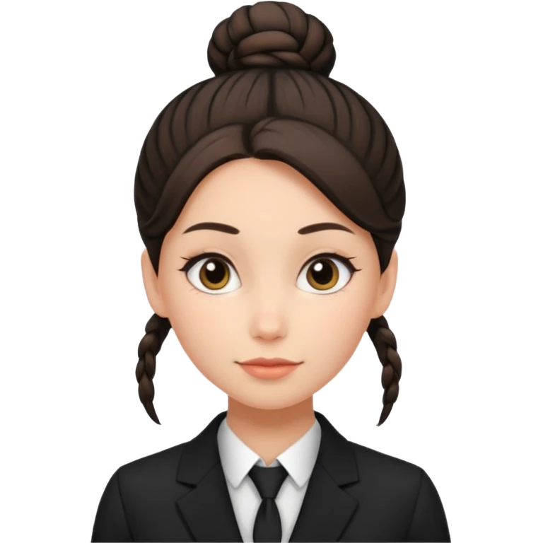 woman with bun hair with black suit emoji