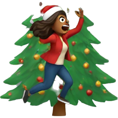 woman running scared from Christmas tree emoji
