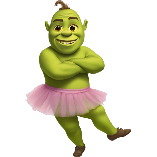 Shrek wearing a tutu doing a split emoji