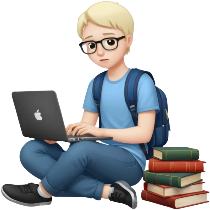 a student crashing out with the laptop on the lap and books on the side emoji