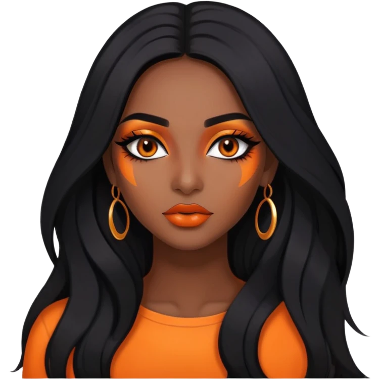 indian girl, dark skin, long black hair, orange underneath hair, baddie,pretty, makeup, lipliner, black eyeliner, emoji