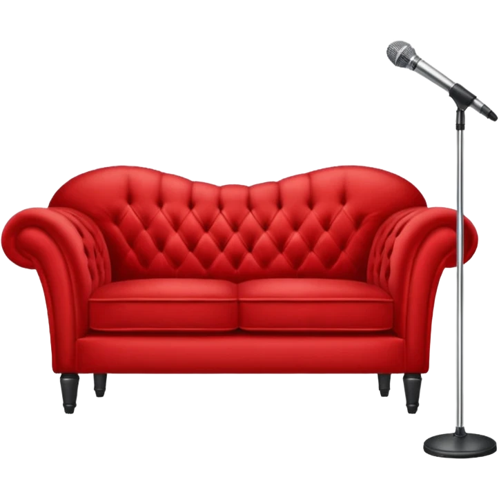 Red sofa with mic stand in center fronted of sofa emoji