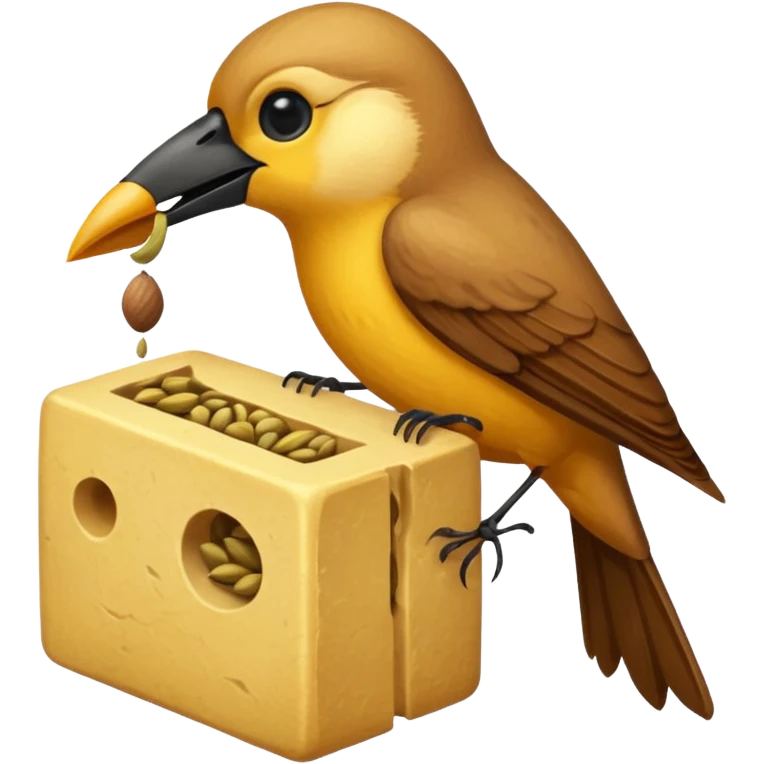 Bird eating seed block emoji