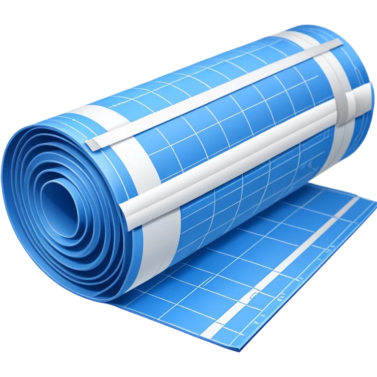 side perspective of a blue rolled-up blueprint plan with white lines emoji