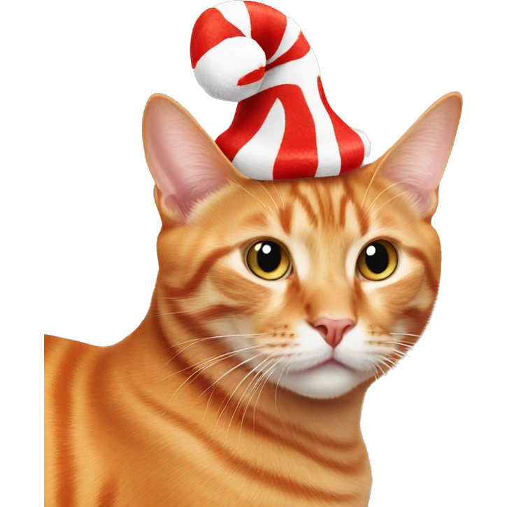 Orange cat wearing a candy cane hat emoji