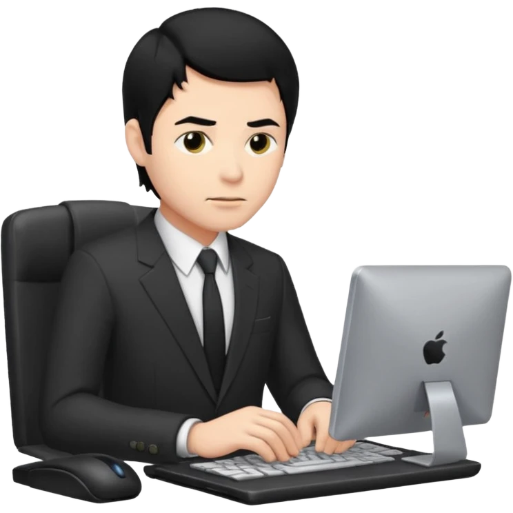 man with black hair and suit using a pc emoji