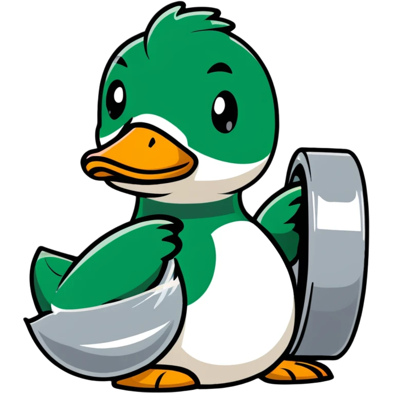 mallard duck holding a roll of silver duct tape emoji
