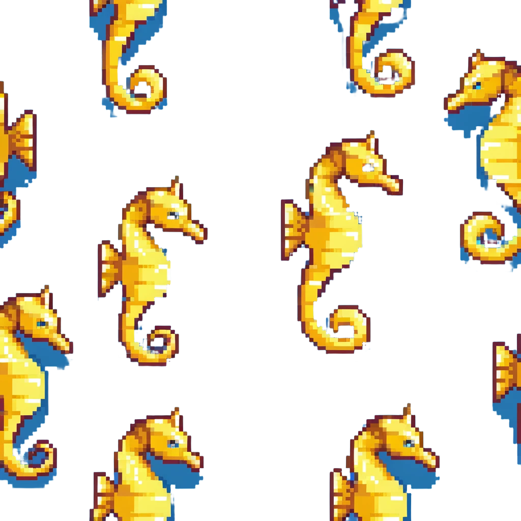 Yellow seahorse with curled tail in ocean emoji