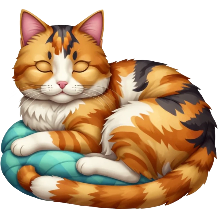 full body colourful light patched calico tabby cat sleeping emoji
