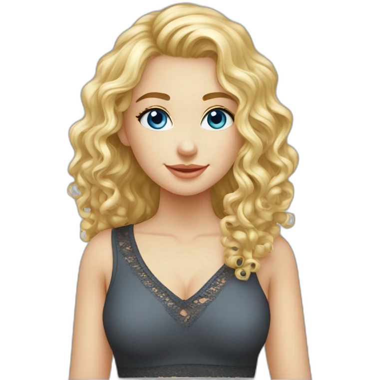 caucasian long curly blonde blue eyes girl v-neck laced top emoji