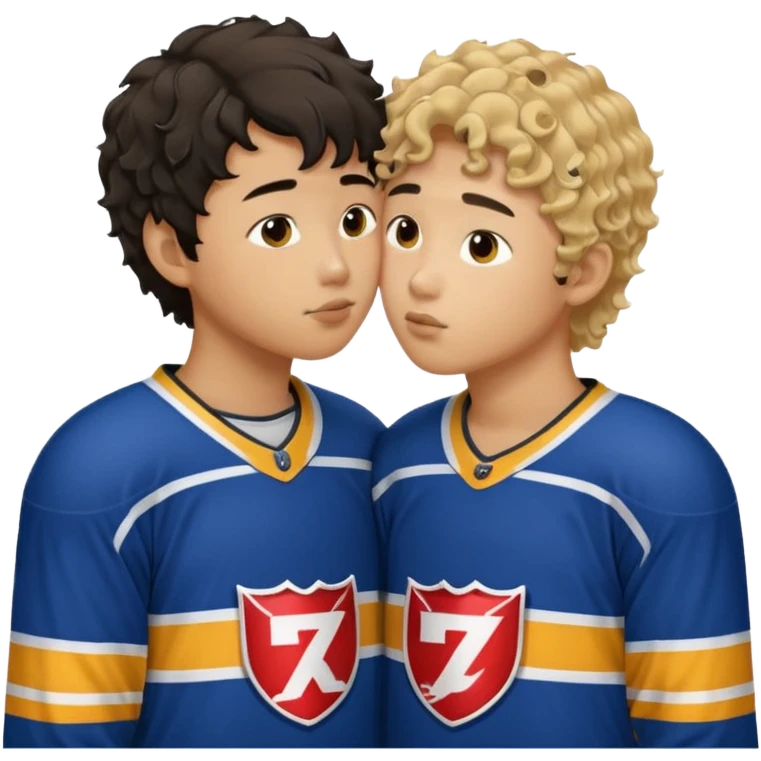 Asian Straight Dark hair boy hockey player kissing curly hair dirty blonde hockey player boy emoji