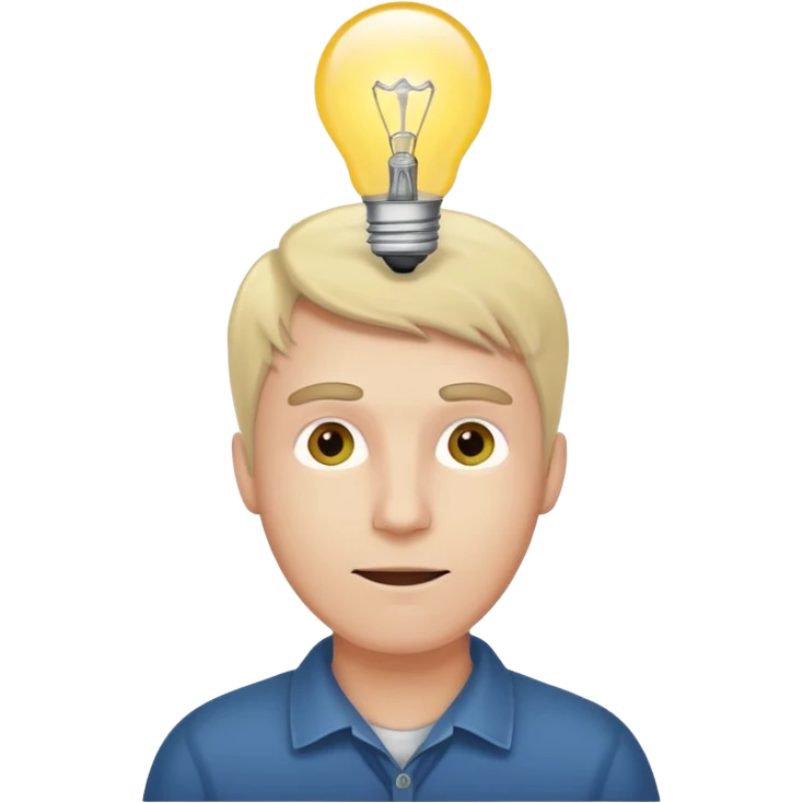 white man with light bulb over head, came up with idea emoji