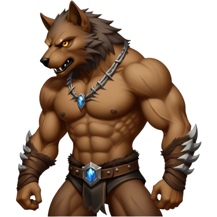 Cinematic Realistic WoW Worgen Portrait, captured in a dynamic, battle-ready stance, muscles rippling beneath his wild fur and tanned skin. His fierce, amber eyes and determined features, set against consistently detailed, worn leather attire, are rendered with dramatic natural lighting and high shine, embodying the raw, relentless fury of a worgen warrior in combat. emoji