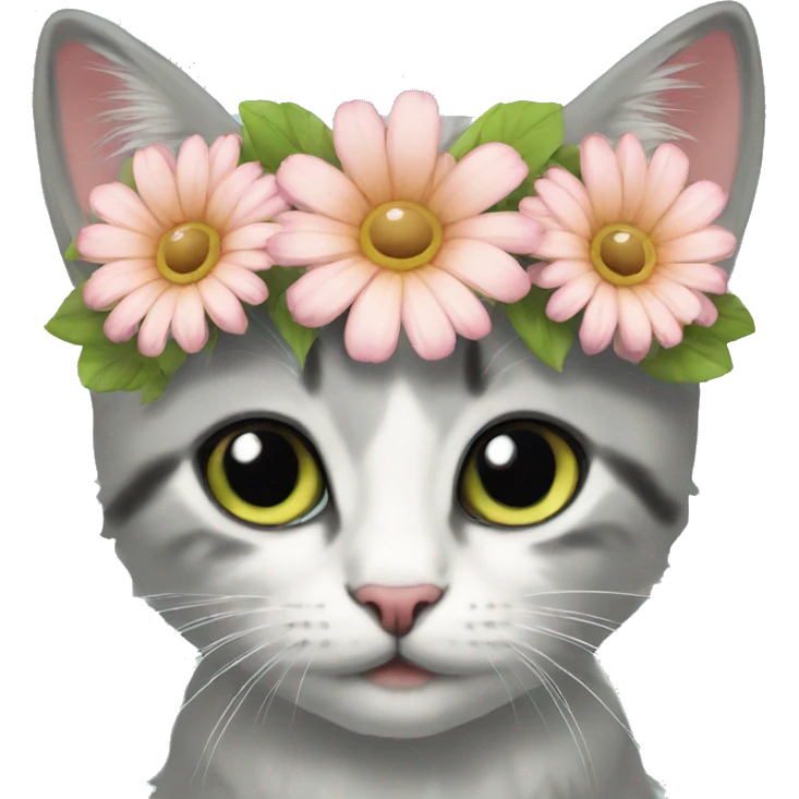 flower tiara on kitten emoji