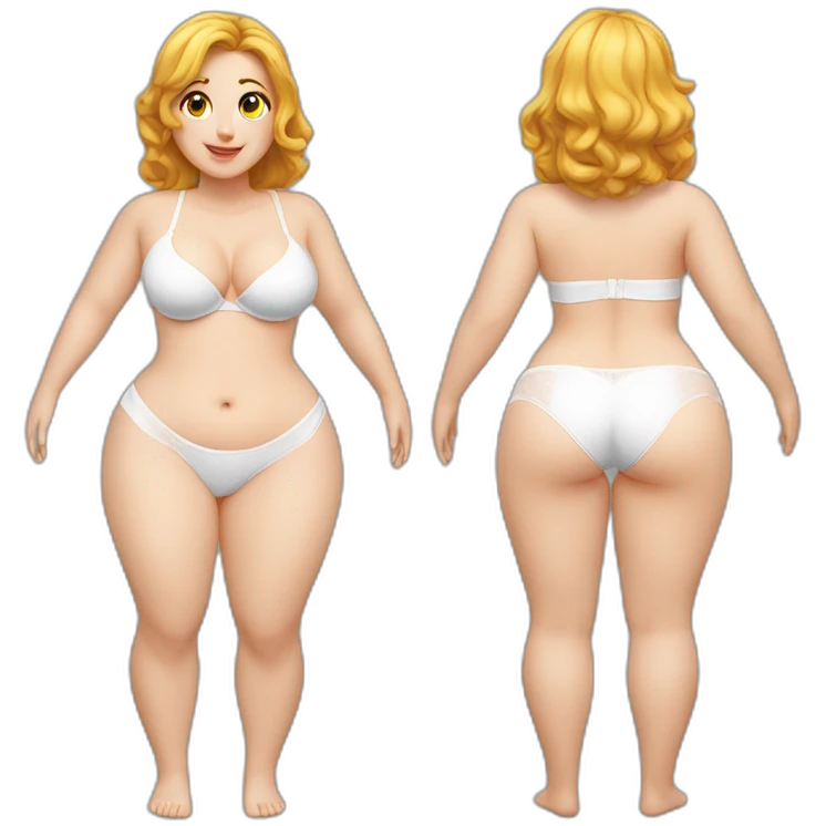 Full body Caucasian curvy beauty white knickers back and front views emoji