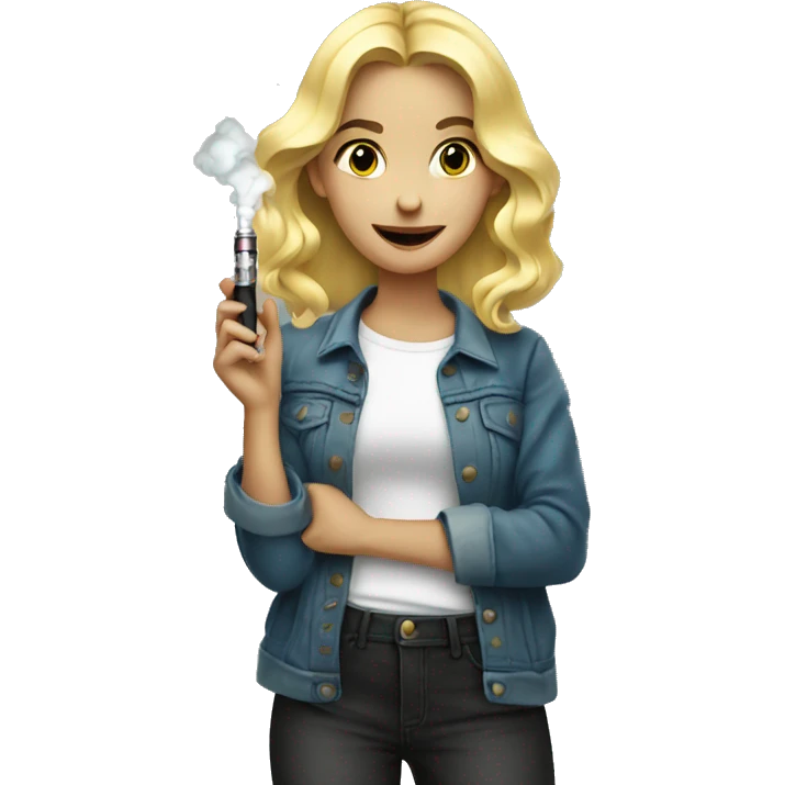blonde girl holding vape emoji
