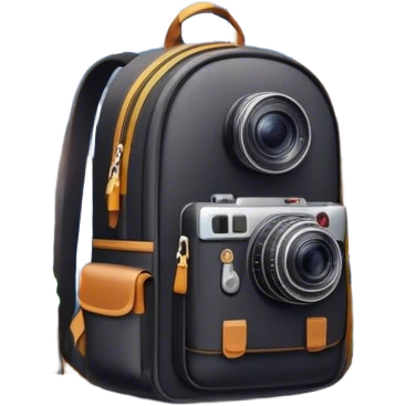 Icon for Urban Tourism: city skyline with iconic buildings, a camera and a backpack. The icon should represent the exploration of urban destinations, with elements like streets, landmarks, and vibrant city life. Transparent background. emoji