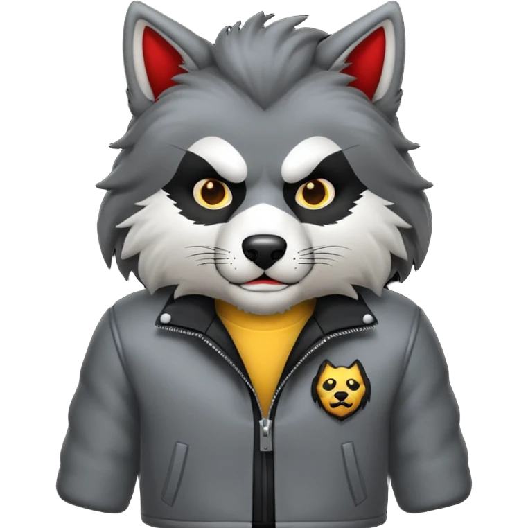 Lobo cinza usando uma jaqueta preta emoji