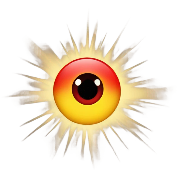 red eye that looks like a sun with golden rays emoji