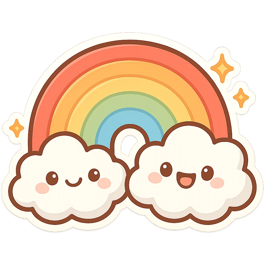 chibi sticker-style rainbow, cute and exaggerated emoji