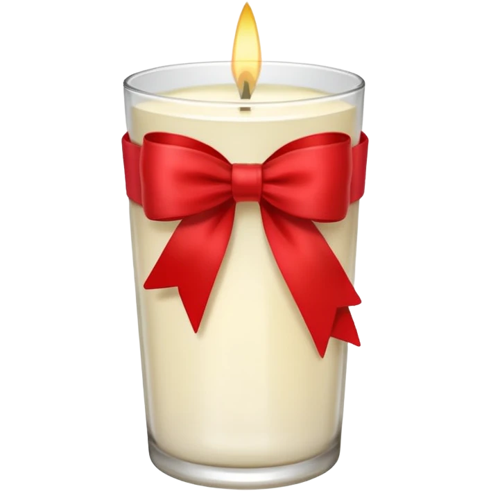 Soft vanilla long glass candle, with little red bow emoji