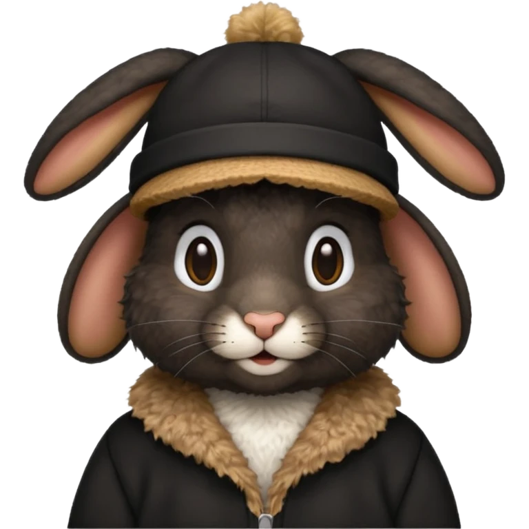 curly black rabbit with jersey and hat emoji