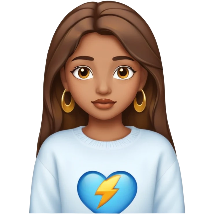 a teen indian girl with brown hair and golden highlights with long lashes and big lips wearing a white sweater and blue jean shorts emoji