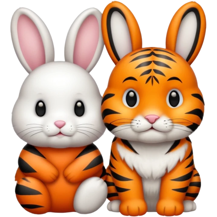 White bunny and tiger next to each other emoji