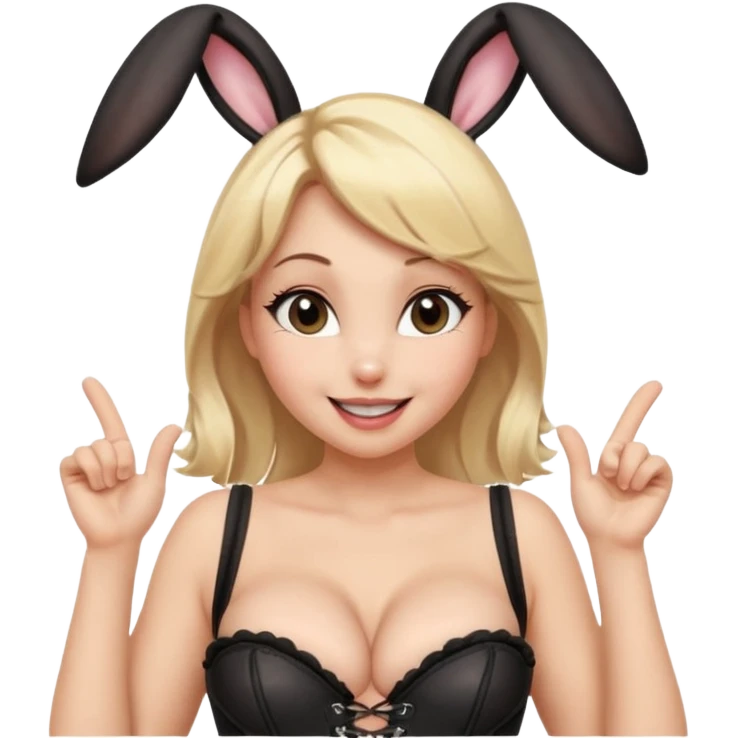 Adult female, blonde hair, large breasts, playful wink, dynamic teasing pose, bunny accessory, flirty smile, cheerful vibe, completely distinct from Hotwife and Livestock. emoji