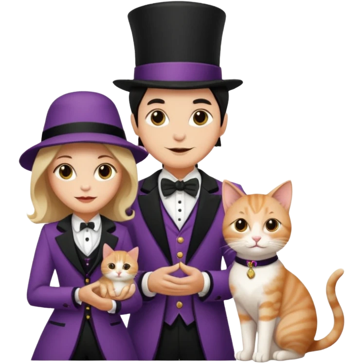 magician couple and their pet cat emoji