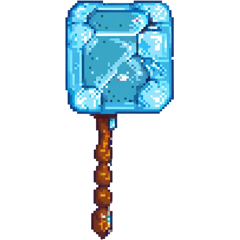 a pixel art pickaxe like in Minecraft game, blue rectangular diamond ore shape, side view emoji