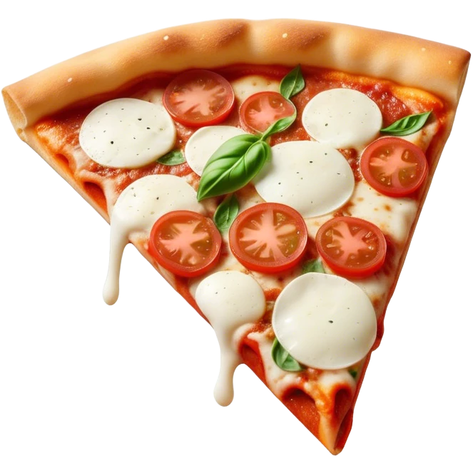 Pizza Napoletana Cinematic Realistic Pizza Napoletana Dish Emoji, depicted as a delicious slice of Neapolitan pizza with a thin, crispy crust, fresh tomato sauce, mozzarella, and basil, rendered with mouth-watering textures and vibrant, warm lighting. emoji