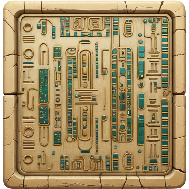 ancient Egyptian hieroglyphic tablet with circuit board patterns emoji