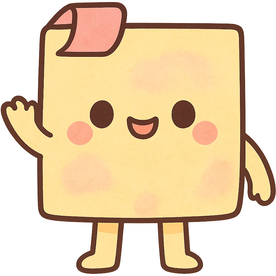 pastel watercolor sticky note with a cute face, soft kawaii style, Japanese stationery, full body emoji