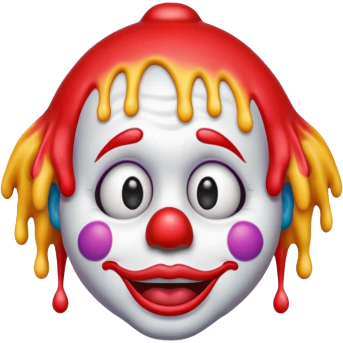 melting clown emoji blending melting face and clown features, drooping face, clown wig, big red nose, expressive eyes, vibrant colors, emoji style emoji