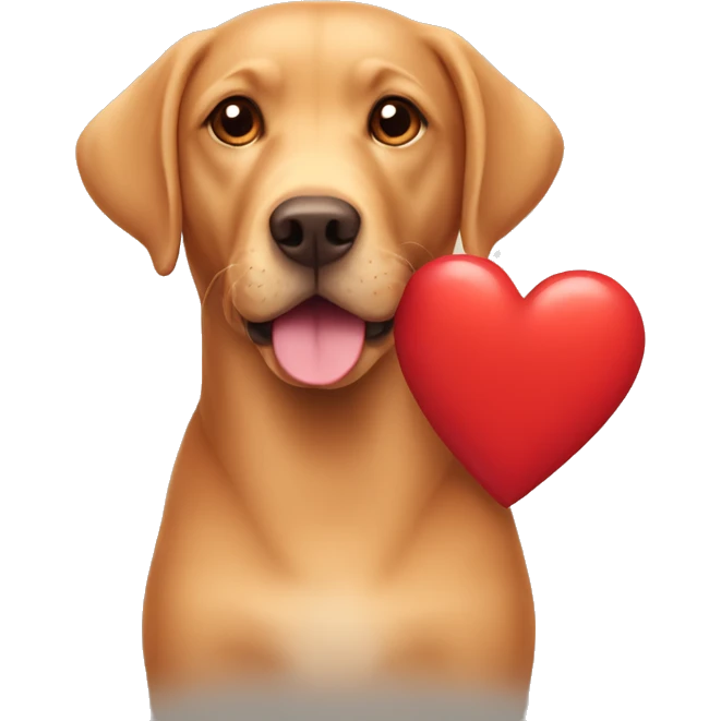 Red Labrador holding a heart emoji