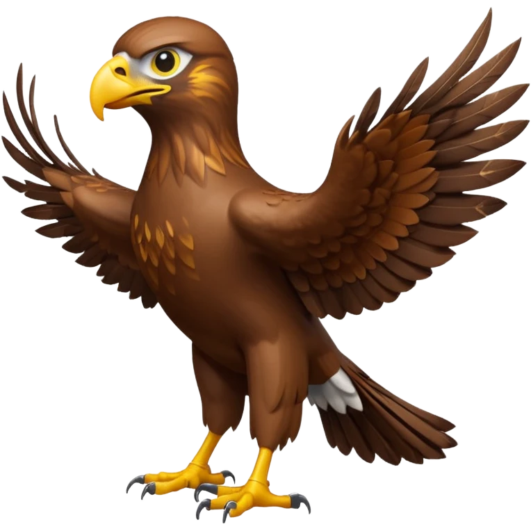Apple-style 3D emoji of a hawk, standing proud, brown feathers with lighter chest, sharp yellow beak and strong talons, realistic but simplified design, no background emoji