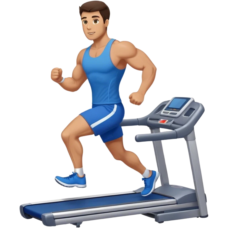 brunette male bodybuilder blue shorts treadmill emoji