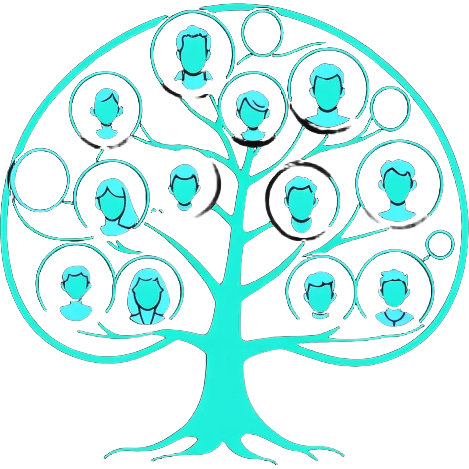 Luminous family tree with glowing portraits and ethereal translucent connecting lines floating in dreamlike space emoji