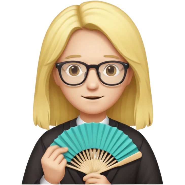 long yellow haired folding fan holder with glasses emoji